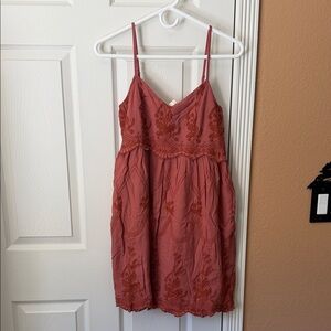 Cleo + Wolf (Boot Barn) Embroidered Spaghetti Strap Dress in Dusty Rose